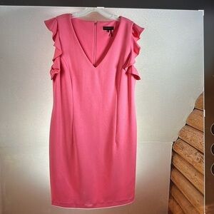 Coral Flutter Sleeve V-Neck Midi Dress